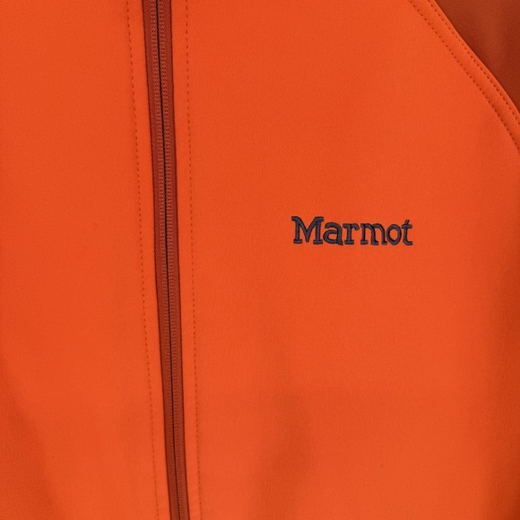 Marmot Jacket Mens XL Orange Softshell Full Zip Fleece Lined Outdoor Hiking - Picture 5 of 10